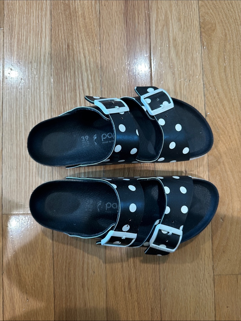 Papillio Black Polka Dot Dual-Buckle Slide Sandals - size 39